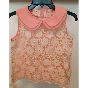 Pinkyotto Lovely Peter Pan Collar Dainty Floral Sheer‎ Lace Overlay Blouse XS/S